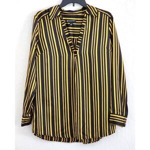 Top/Blouse-INC-International Concepts-Black-Gold-Striped-Long Sleeves-Long Top-M